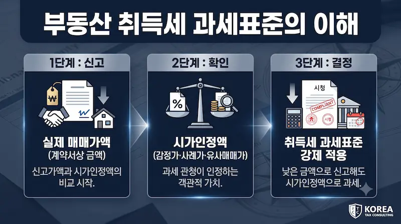 유사매매사례가액 및 감정가액을 활용한 취득세 시가인정액 산정 원리 및 입증 방법 인포그래픽