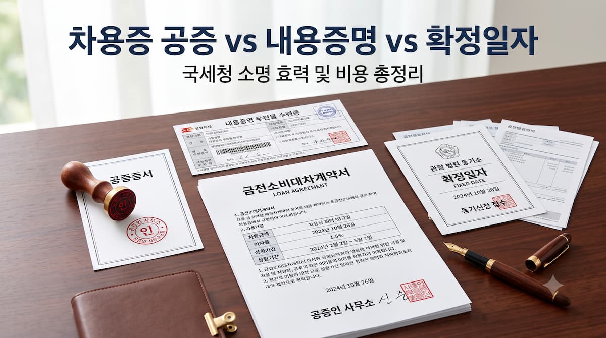 차용증 공증 vs 우체국 내용증명 vs 등기소 확정일자 법적 효력 및 수수료 비용 비교 대표 이미지
