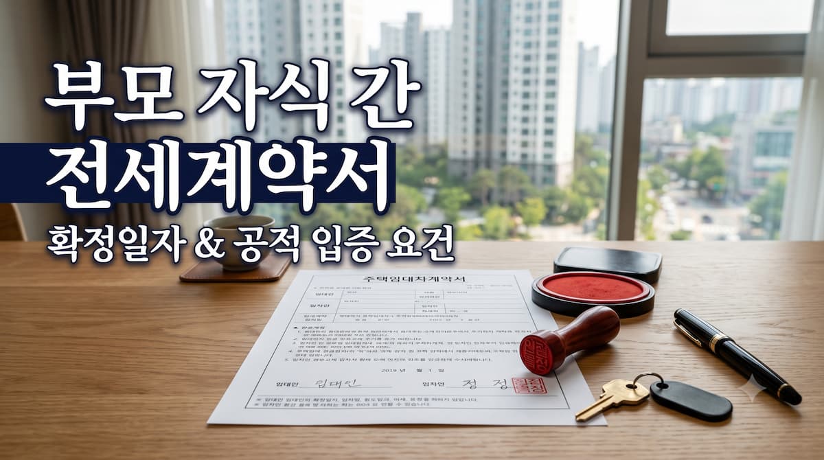 부모 자식 간 전세계약서 작성 및 주민센터 확정일자 공적 요건 인포그래픽
