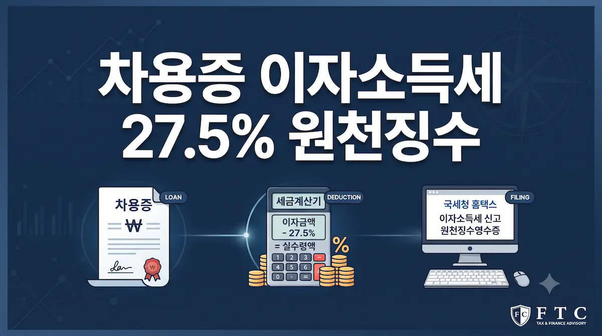 부모 자식 간 차용증 이자 지급 시 비영업대금의 이익 27.5% 원천징수 및 홈택스 신고 납부 절차 인포그래픽